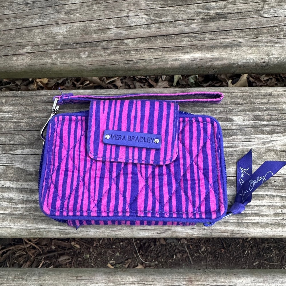 Vera Bradley Impressionista Stripe Smartphone Wristlet Purple Pink Cotton Wallet - Picture 7 of 7